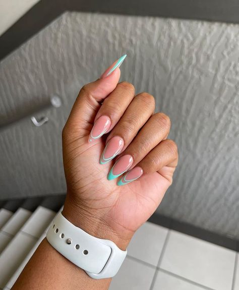 Half Polished Nails, Blue Almond Nails, Acrylic Toe Nails, Wow Nails, Fancy Nails Designs, Ombre Acrylic Nails, Girly Acrylic Nails, Work Nails, French Tip Acrylic Nails