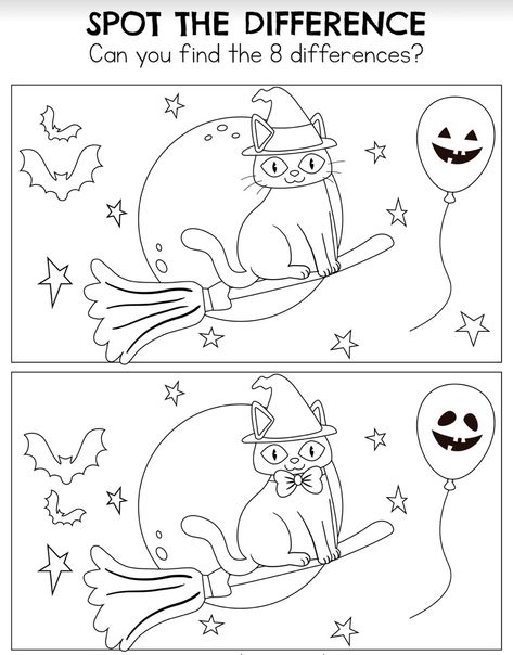 Halloween Spot The Difference, Spot The Difference Kids, Halloween Toddler Party, Halloween Activity Sheets, Bricolage Halloween, Halloween Crafts Preschool, Halloween Worksheets, Halloween Math, Halloween Words