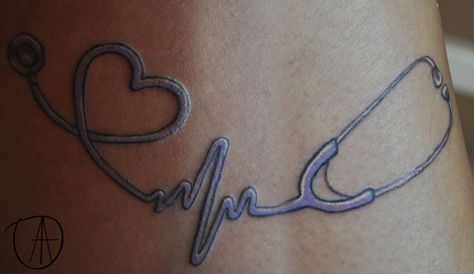 stethoscope tattoo by Tuesday Adams Respiratory Therapy Tattoo Ideas, Graduation Tattoo, Nursing Tattoo, Nursing Tattoos, Heart And Stethoscope, Stethoscope Tattoo, Ems Tattoos, Nurse Tattoo, Stethoscope Heart