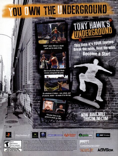 Tony Hawk Underground, 2000s Posters, 90s Video Games, Games Poster, Video Game Magazines, Game Ads, Retro Games Poster, Spin Magazine, Video Game Collection