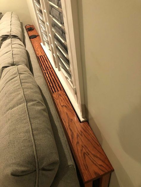 Radiator Behind Sofa, Radiator Decor, Shelf Behind Couch, Headboard Shelf, Couch Tables, Sofa Shelf, Behind The Couch, Wall Vents, Behind Couch