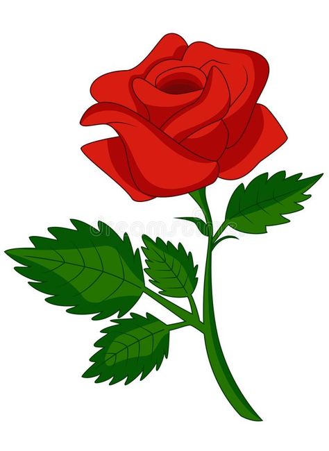 Red rose cartoon vector illustration Rose Cartoon Drawing, Red Flower Drawing, Red Rose Drawing, Rose Cartoon, Flowers Icon, Rosé Cartoon, Flower Vector Art, Rose Coloring, Rose Line Art