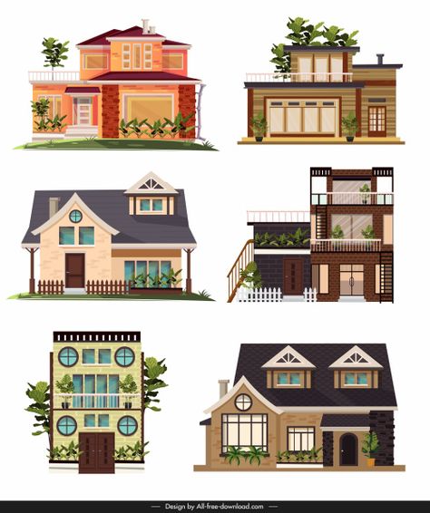 Home Architecture Styles, House Doodle, House Cartoon, Cottage Style House Plans, Shrink Art, Cartoon House, House Games, Building Illustration, City Cartoon