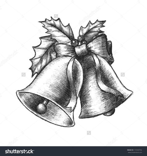 hand drawn sketch of Christmas vector clip art, beautiful Christmas silver bells with holly and Stickers Drawing, Drawing Ideas Pencil, Christmas Drawing Ideas, Easy Pencil Drawings, Xmas Drawing, Easy Sketches, Realistic Christmas Trees, Christmas Sketch, Winter Drawings