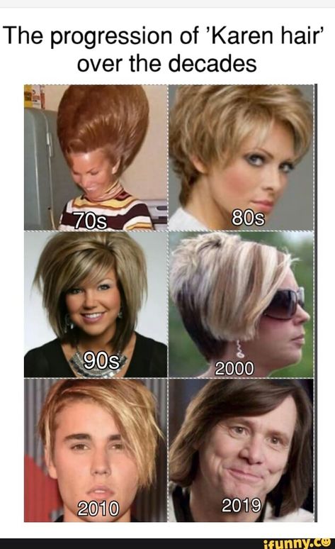 The progression of ’Karen hair’ over the decades – popular memes on the site iFunny.co #justinbieber #celebrities #karen #hair #comic #wholesome #reaction #reactionimage #cringe #comedy #justin #jimcarrey #the #progression #decades #pic Wholesome Reaction, Karen Haircut, Karen Meme, Karen Memes, Inside Jokes, Really Funny Memes, Best Memes, Popular Memes, Funny Posts