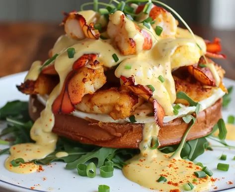 Perfecting Bay Lobster Eggs Benedict: A Cajun Hollandaise Twist - Bay Lobster Eggs Benedict, Lobster Benedict Recipe, Lobster Eggs Benedict, Lobster Breakfast Recipes, Lobster Breakfast, Lobster Meals, Lobster Benedict, Bahamas Food, Lobster Eggs