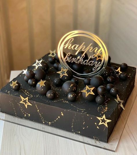 Birthday Cake For Papa, Black And Gold Birthday Cake, Birthday Cake Black, Square Birthday Cake, Square Cake Design, Art Birthday Cake, Black And Gold Birthday, Black And Gold Cake, Cake Design For Men