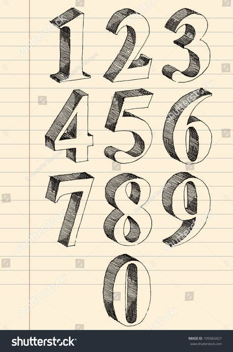 How To Draw Numbers Fonts, 3d Lettering Alphabet, Hand Lettering Fonts Numbers, 3d Hand Lettering Alphabet, Numbers Drawing Design, Fancy Number Fonts Design, Numbers Font Design, How To Draw Numbers, Number Lettering Fonts