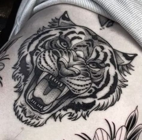 Nathan Kostechko, Tiger Head Tattoo, Blackwork Tattoos, Tattoo Zeichnungen, Tattoo Signs, Spooky Tattoos, Stomach Tattoos, Tattoo Portfolio, Badass Tattoos