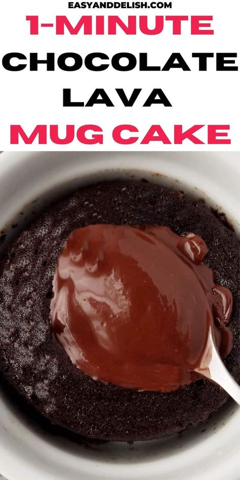 One Minute Mug Cake Recipe, Easy Chocolate Lava Cake Microwave, Quick Chocolate Mug Cake, Single Serving Chocolate Lava Cake, Lava Cake Mug Microwave, Single Serve Molten Lava Cake, 1 Minute Mug Cake Microwave, One Minute Mug Cake, 1 Min Desserts