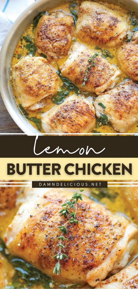 Easy Lemon Butter Chicken, Chicken Thigh And Spinach Recipes, Baked Dishes For Dinner, Easy Dinner For 4, Delicious Easy Dinner Recipes, Easy Yummy Dinners, Chicken Thigh Dinner Recipes, Easy Dinner Recipes For One, Lemon Butter Chicken Recipe