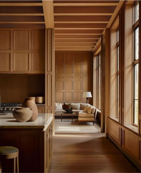 Clements Design, Wood Wainscoting, Interior Cladding, Pierre Jeanneret, Wall Molding, Architecture Interiors, Wood Panel Walls, November 11, Ceiling Design