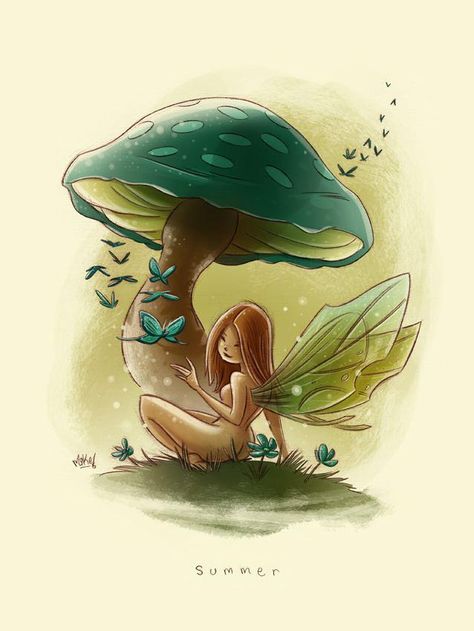 summer fairy Faery Art, Fairy Drawings, Fairy Pictures, Fairy Artwork, Woodland Fairy, Mushroom Art, Mystical Art, Space Cat, Beautiful Fairies