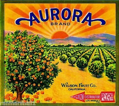 Los Angeles California Aurora #2 Orange Citrus Fruit Crate Label Art Print Fruit Advertisement, Orange Crate Labels, Vintage Fruit Crate Label, Packing Labels, Vegetable Crate Labels, Fruit Labels, Vegetable Crates, Fruit Crate Label, Vintage Advertising Art