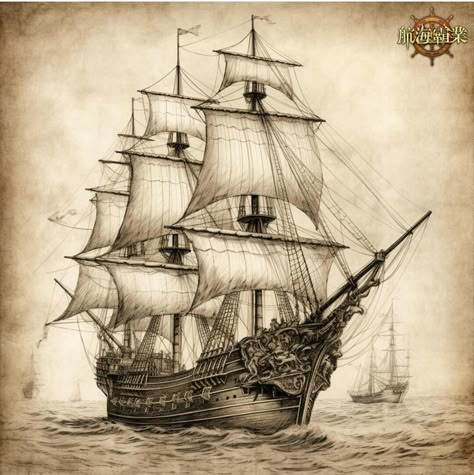 Spanish Galleon Ships, Victorian Ship Aesthetic, Old Sketches Aesthetic, Pirate Ship Side View, Pirates Ship Drawing, Pirate Ship Reference, Ship Pencil Drawing, Old Ship Drawing, Pirate Ship Sketch