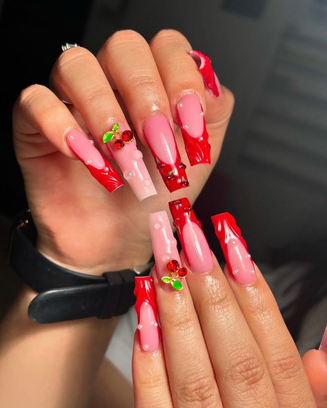 Nail Art Inspiration Sweetheart Nails, Nail Art Inspo, Red Acrylic Nails, Nail Art Inspiration, Pink And Red, Creative Ideas, Art Inspo, You Nailed It, Acrylic Nails