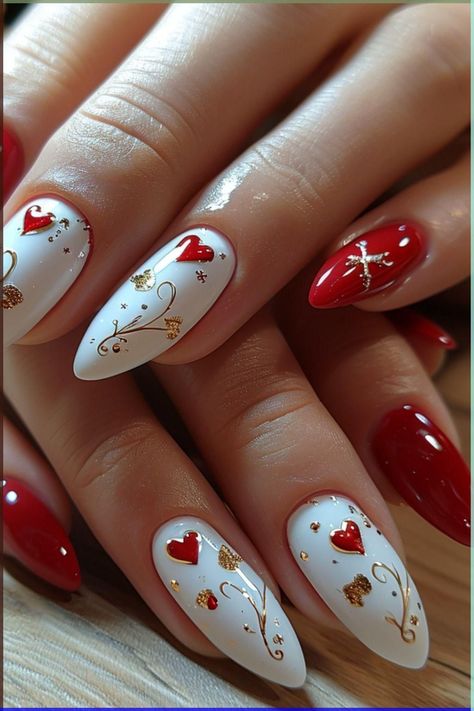 Nails Acrylic Coffin, Valentine Nail Art, Gel Nail Art Designs, Romantic Nails, February Nails, Nail Designs Valentines, Creative Nail Designs, Pretty Nail Art Designs, Red Nail Designs