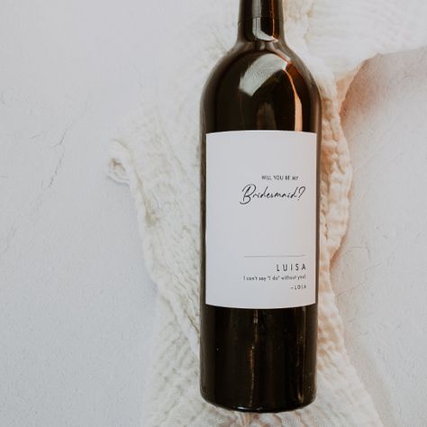 Modern Minimalist Bridesmaid Proposal Wine Label Simple Bridesmaid Proposal Cheap, Classy Bridesmaid Proposal, Simple Bridesmaid Proposal, Unique Bridesmaid Proposal Ideas, Elegant Wine Label, Bridesmaid Proposal Wine, Minimalist Bridesmaid, Wine Label Template, Proposal Boxes