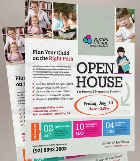 School Open House Flyer Template Open House School, Camp Brochure, Open House Brochure, Babysitting Flyers, School Marketing, Open House Flyer, Brochure Examples, School Open House, Admissions Poster