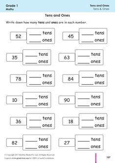 Tens And Ones Worksheet, Emotion Words, Worksheets For Class 1, First Grade Math Worksheets, Mathematics Worksheets, Nouns Worksheet, Tens And Ones, Singapore Math, Free Math Worksheets