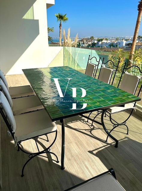 Amazing Moroccan mosaic table, rectangular table, handcrafted table, Outdoor mosaic table, Green Zellige tiles, Green zellige table, zellige by VillaBlancaSignature on Etsy Mosaic Tile Table, Green Mosaic, Tile Table, Moroccan Mosaic, Zellige Tile, Mosaic Table, Outdoor Dining Table, Vintage Store, Outdoor Table