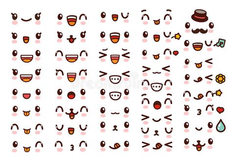 Cute Cartoon Eyes, Doodles Kawaii, Happy Doodles, Arte Doodle, Photoshop Brushes Free, Art Faces, Kawaii Faces, Doodle Cartoon, Cartoon Eyes