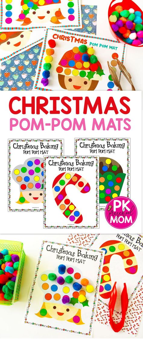 Christmas Preschool Printables, Pom Pom Mat, Elves Christmas, Baking Theme, Christmas Pom Pom, Easy Toddler Crafts, Homeschool Board, Activity Mat, Easter Bunny Decorations