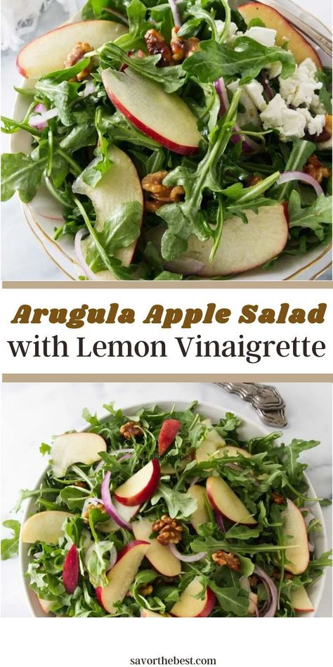 Arugula Apple Salad, Creamy Lemon Vinaigrette, Simple Arugula Salad, Recipes With Apples, Salad With Lemon Vinaigrette, Apple Walnut Salad, Arugula Recipes, Arugula Salad Recipes, Sweet Savory Recipes