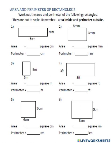 3rd Grade Math Worksheets Area And Perimeter, Area Of Rectangle Worksheet, Area Worksheets 3rd Grade, Rectangle Worksheet, Area Of Rectangle, Area And Perimeter Activities, Perimeter Formula, Area Lesson, Perimeter Of Rectangle