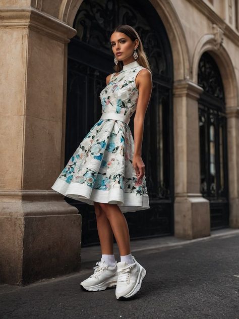 40 Dress and Sneakers Outfit Ideas: A 2024 Guide to Effortless Chic Fancy Dress With Sneakers, Dress And Sneakers Outfit Summer, Sneakers Outfit Work, Dress And Sneakers, Cocktail Dress Outfit, Dress And Sneakers Outfit, Sneakers Outfit Summer, Sneakers Outfit Casual, Dance Together