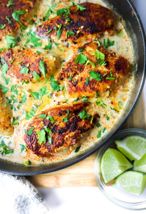 CREAMY CILANTRO LIME CHICKEN Creamy Cilantro Lime Chicken, Creamy Coconut Sauce, Creamy Chicken Chili, Cilantro Recipes, Cilantro Chicken, Chicken Balls, Pan Seared Chicken, Whole 30 Approved, Chicken Shrimp