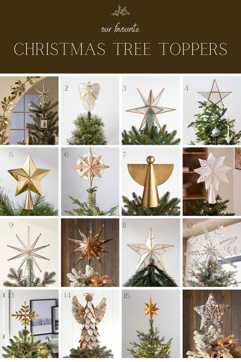 Our Favourite Tree Toppers, Ornaments and Skirts for Trimming the Christmas Tree - Making it in the Mountains Tree Topper Ideas, Gold Star Tree Topper, Gold Christmas Tree Topper, Different Christmas Trees, Christmas Tree Toppers Lighted, Christmas Tree Star Topper, Angel Christmas Tree Topper, Picture Tree, Christmas Tree Tops