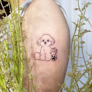 Maltipoo Tattoo Ideas, Shih Tzu Tattoo Minimalist, Maltipoo Tattoo, Poodle Tattoo Ideas, Maltese Tattoo, Poodle Tattoo, Small Dog Tattoos, Chicken Tattoo, Pawprint Tattoo