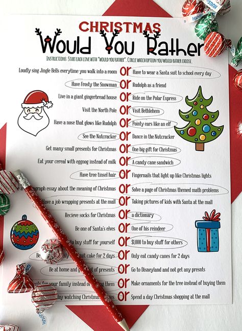 Christmas Would You Rather Adult, Christmas Would You Rather Questions, Christmas Party Ice Breakers, Would You Rather Christmas, Would You Rather Christmas Questions, Christmas Would You Rather, Free Christmas Games, Planning Christmas, Christmas Questions