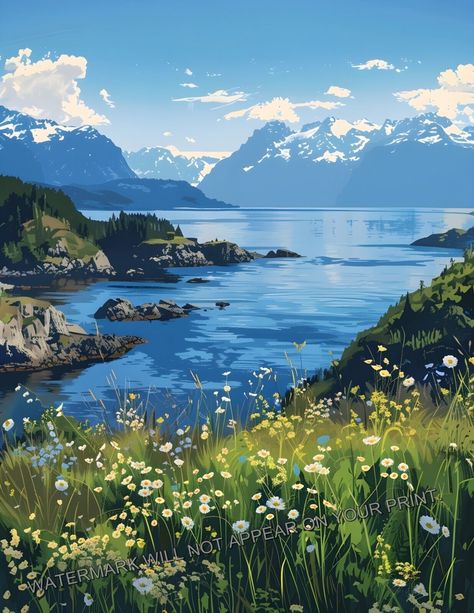 Kenai Fjords National Park, Alaska Glaciers Wildflowers Giclée Art Print 8.5X11 Alaska Artwork, Preppy Pinterest, Alaska Nature, Nature Places, Alaska Art, Alaska Glaciers, October Wallpaper, Kenai Fjords National Park, Kenai Peninsula