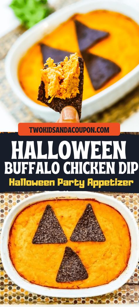 This easy Halloween Buffalo Chicken Dip recipe is perfect for parties or a haunted movie night at home. Haunted Movie, Halloween Potluck, Halloween Finger Foods, Movie Night At Home, Halloween Party Appetizers, Halloween Food Appetizers, Chicken Dip Recipe, Buffalo Chicken Dip Recipe, Halloween Dishes