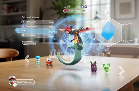 Pokémon Game UI in Mixed Reality Ui Game Design, Audio Branding, Pokémon Adventures, Augmented Reality Games, Apple Vision Pro, Interactive Web Design, Ar Game, Vr Controller, Popular Pokemon