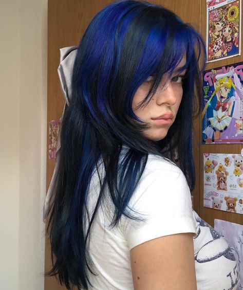 Skunk Hair, Haircut 2024, Dark Blue Hair, Hair Color Streaks, Hair Streaks, Dyed Hair Inspiration, Blue Highlights, Pretty Hair Color, Hair Stylies