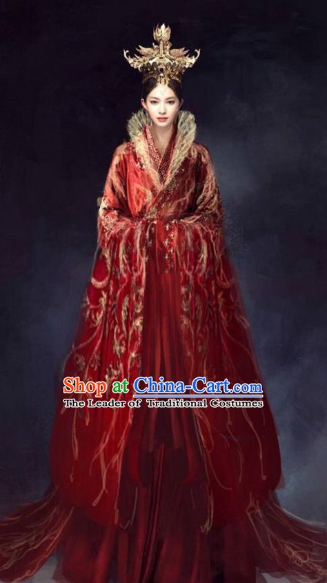 Traditional Chinese Ancient Shang Dynasty Imperial Empress Tailing Embroidered Costume, China Mythology Television Zhao Ge Ancient Palace Queen Wedding Clothing and Headpiece Complete Set for Women Chinese Empress Dress, Empress Dress, Ancient Palace, Chinese Empress, Chinese Clothing Traditional, Shang Dynasty, Queen Wedding, Ancient Dress, Chinese Princess