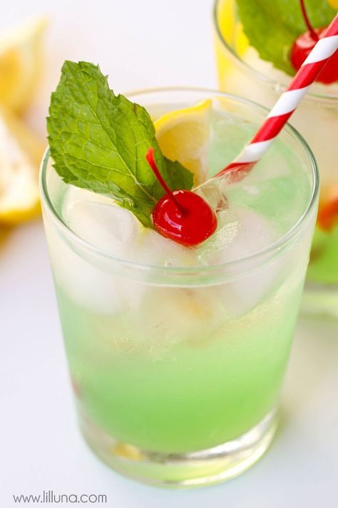 Disneyland's Copycat Mint Julep recipe - a non-alcoholic drink that is refreshing and DELICIOUS!! Recipe on { http://lilluna.com } Mint Julep Recipe Non Alcoholic, Disneyland Treats, Julep Recipe, Mint Julep Recipe, Mint Drink, Vintage Drinks, Disney Secrets, Peach Lemonade, Bar Hopping