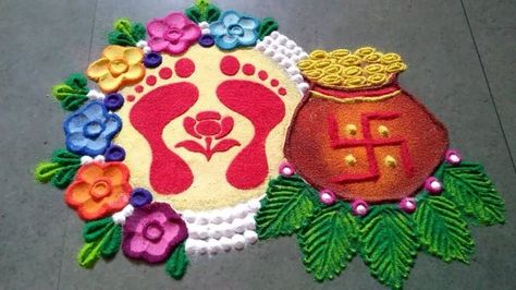 Rangoli is One of the Best and Easiest Ways to Decorate the House During Festivals(2020): Read Ahead to Know about Rangoli Ideas for Dhanteras Rangoli Designs For Dhanteras, Flower Rangoli Ideas, Dhanteras Rangoli, Diwali Design, Rangoli Designs Simple Diwali, Rangoli Simple, Easy Rangoli Designs Diwali, Festival Rangoli, Rangoli Designs Latest