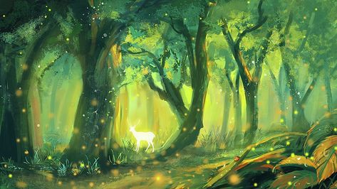 Fantasy Green Landscape, Fairy Forest Illustration, Fantasy Landscape Wallpaper Desktop, Fantasy Background Landscape, Magical Forest Illustration, Wonderland Scenery, Forest Druid, Fantasy Forest Landscape, Spirit Illustration