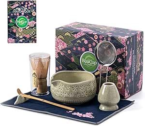 Buucup Matcha Whisk Set, Ceramic Matcha Set Includes Matcha Bowl, Matcha Whisk and Holder, Bamboo Scoop, Scoop Rest, Sifter and Tea Towel - 7 Pcs Matcha Kit for Matcha Lovers (Mottled Green) Korean Matcha, Matcha Kit, Coffee Tools, Environmentally Friendly Living, Matcha Whisk, Matcha Set, Mindfulness Techniques, Matcha Bowl, Natural Decor