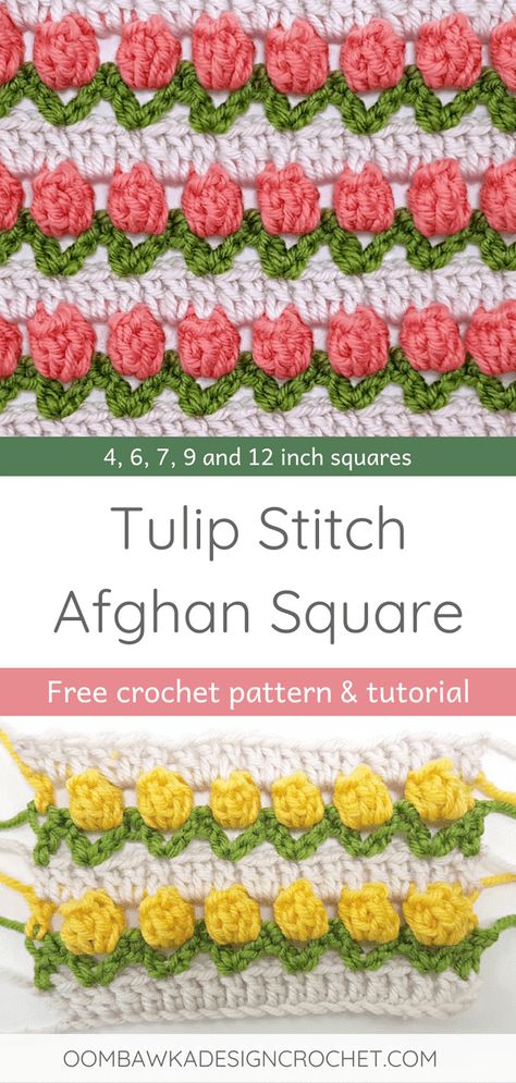 Crochet Tulip Blanket, Crochet Tulip Tutorial, Crochet Tulip Hat, Tulip Stitch Crochet, Crochet Tulip Stitch, Spring Motifs, Tulip Stitch, Crochet Edging Tutorial, Stitch Crochet Pattern