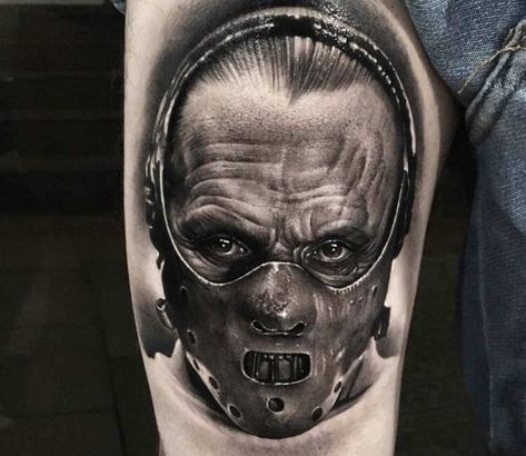 Tattoo photo - Hannibal Lecter tattoo by Douglas Prudente Hannibal Lecter Tattoo, Hannibal Tattoo, Horror Sleeve, Rabe Tattoo, Horror Movie Tattoos, Evil Tattoos, Movie Tattoo, Movie Tattoos, Scary Tattoos