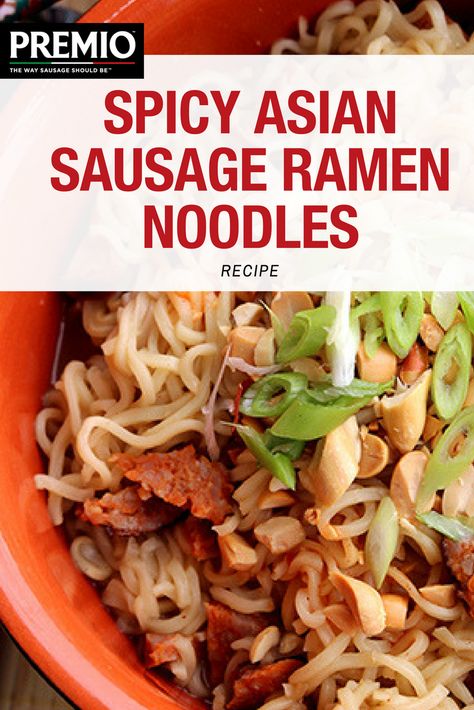 Spicy Asian Sausage Ramen Noodles Recipe Apple Recipes With Puff Pastry, Delicious Family Dinners, Ramen Noodle Recipes, Hot Italian Sausage, Ramen Recipes, Favorite Recipes Dinner, Ramen Noodles, Noodle Recipes, Spicy Chicken