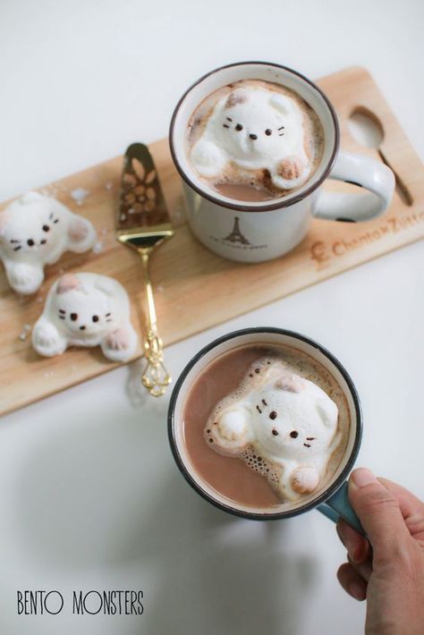 (1) Cat Marshmallows. | Cute food | Pinterest Arte Del Cappuccino, Kawaii Dessert, Japanese Dessert, Japanese Sweets, Kawaii Food, Cute Desserts, Tempura, Latte Art, Sashimi