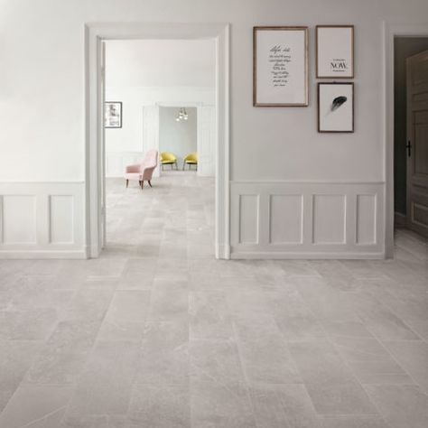 Porcelain Stone Effect Tiles | Mandarin Stone Grey Kitchen Floor, Light Grey Kitchens, Tile Floor Living Room, Grey Floor Tiles, Hallway Flooring, Limestone Flooring, Living Room Tiles, Floor Tile Design, Tile Trends