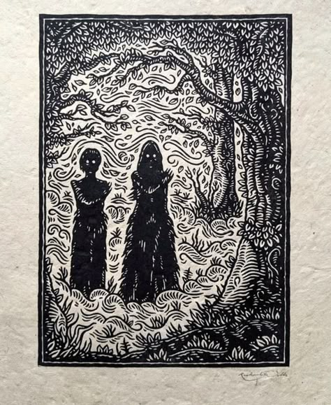 Gothic Folk Aesthetic, Folk Horror Art, Folk Horror Tattoo, Gothic Linocut, Witch Woodcut, Medieval Woodcut Art, Folk Horror Aesthetic, Woodblock Tattoo, Mysticism Art