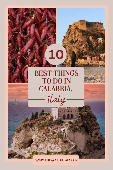 Southwest Italy’s Calabria region is located at the “toe” of Italy’s boot-shaped peninsula. In this sunkissed region of rocky mountains, quaint villages, and stunning coastlines, there are also a number of gorgeous beaches.

There is so much to do and see that a trip here is sure to be jam-packed. Check out our guide to the best things to do in Calabria to get a better sense of the region.

#ItalyTravel #CalibriaItaly #ThingsToDo Catanzaro Calabria Italy, Reggio Calabria Italy, Calabria Italy Map, Calabria Italy, Italy Destinations, Italy Itinerary, Italy Map, Italy Travel Guide, Calabria